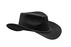Men and Women Black Genuine Leather Cowboy Western Hat - Picture 1 of 6