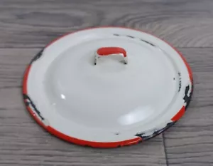 Antique Enamelware Replacement Lid White & Red with Top Handle 6 5/8” Diameter - Picture 1 of 9