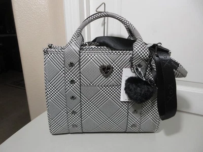 BETSY JOHNSON HOUNDSTOOTH SKULLS TOTE/SHOULDER BAG     BLACK & WHITE      NWT - Image 1 of 4