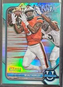 Bowman 2022 cromo U fútbol americano Mike Harley #37 RC refractor acuático/299 - Imagen 1 de 2