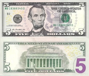 United States of America USA 5 Dollars 2013 P 539 "B" NEW YORK UNC - Picture 1 of 3