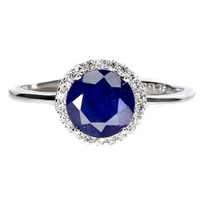 925 Sterling Silver Ring Round Blue Sapphire 7mm Natural Gemstone Jewelry Size 7 - Picture 1 of 13