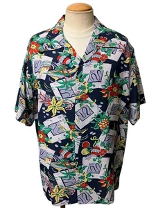 NEW SUN SURF Aloha Shirt XL Navy Rayon SS37469 Chop Suey Hawaii Rare - Picture 1 of 10