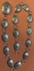 Old Pawn Indianer Sterlingsilber Türkis Concho Stil Gürtel Halskette - Bild 1 von 14