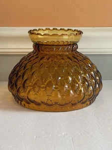 Paralume lampada uragano vetro ambrato perline diamanti trapuntato vintage attacco 7" - Foto 1 di 7