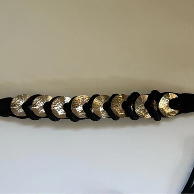 Cinturón Nuevo con Etiquetas Cinturón Cuerda Nailon Negro Vintage con Metal Dorado Gitano Boho Stevie Nicks Foto 1 de 4