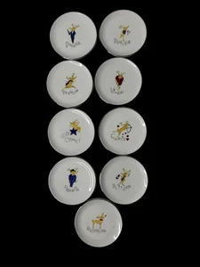 Pottery Barn Set/9 Santa Reindeer Christmas Mini Appetizer Plates 4” Rudolph - Picture 1 of 6