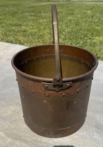 Vintage Brass & Copper Riveted Work Bucket Pail w/Handle - Picture 1 of 10