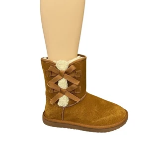 Koolaburra By UGG Womens 4 Suede Shearling Bow Short Boots Cozy Winter Classic - Picture 1 of 13
