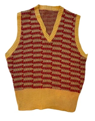Vintage 40s 50s Wool Sweater Vest Red/Yellow See Measurements - Image 1 of 4