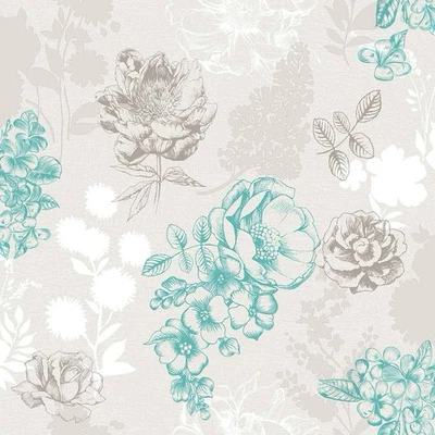Muriva Mila Floral Chocolate & Teal Wallpaper 10m x 53cm 140501 - Image 1 of 3