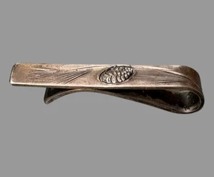 Vintage Sterling Silver Signed NYE Pinecone Engraved Neck Tie Bar Clip - Picture 1 of 6
