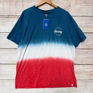 Hurley Tie Dye USA Flagge T-Shirt XXL rot weiß blau Kurzarm Baumwolle Shirt Neu mit Etikett - Bild 1 von 10