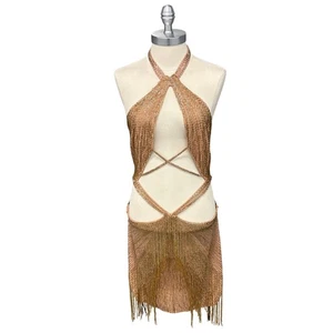 DUNDAS xRevolve Cher verziertes Minikleid in Gold Größe M - Bild 1 von 16