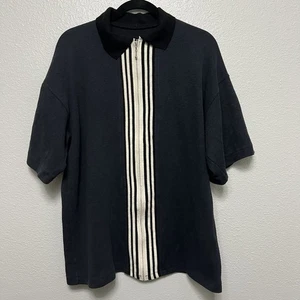 VTG KOOP USA Black Men's L Cotton Shirt Short Sleeve Zip Stripe Polo Style - Picture 1 of 5