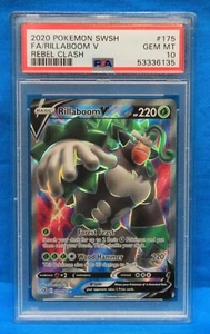 2020 POKEMON SWSH # 175 FA/RILLABOOM V PSA 10 GEM MT # 53336135  REBEL CLASH - Picture 1 of 2