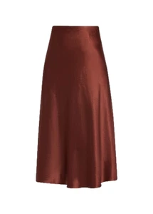 NWT Vince Satin Bias Slip Midi in Brown A-line Skirt L $325 - Picture 1 of 6