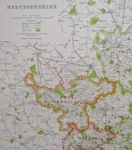 1922 Hertfordshire large county map. Antique 103 yrs old. Hemel Hempstead. - Picture 1 of 6