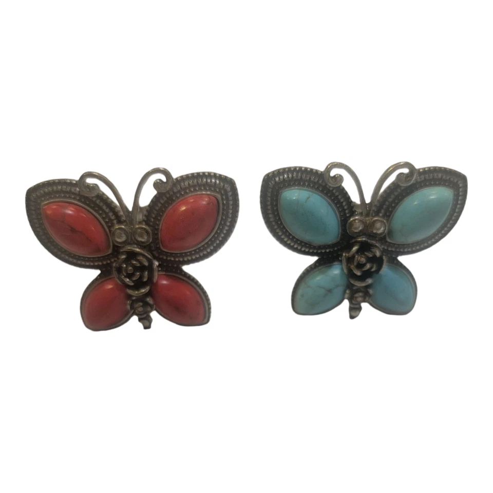 Conjunto de dos anillos mariposa turquesa y naranja rojizo muy bonitos  Foto 1 de 4