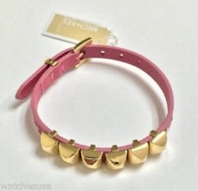 Pulsera Michael Kors Plata Rosa Cuero Pirámide Hebilla MKJ3094  Foto 1 de 2