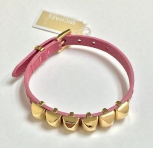 Bracciale Michael Kors argento rosa pelle piramide borchia fibbia MKJ3094