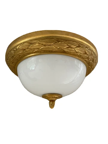 French Plafonnier Chandelier Neoclassical Dore Bronze Opaline Glass Flush Mount Cover