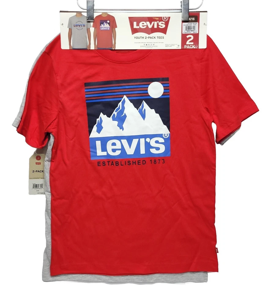 Levi's Youth T-Shirts 2 Pack Size 14/16 Red & Gray With Logo On Front