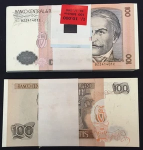 Original Bundle of 100 Peru 100 Intis, 1987, P-133, UNC's A3 - Picture 1 of 1