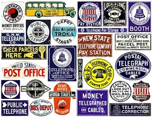 Telephone, Telegraph & Bus Stop Travel Signs, Junk Journal Scrapbook, 1 Sheet - Picture 1 of 1