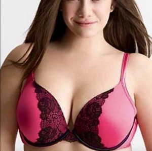 Cacique Bra 44DD Smooth Boost Plunge Underwire VTG New Bra 44 DD Pink Lace - Picture 1 of 7