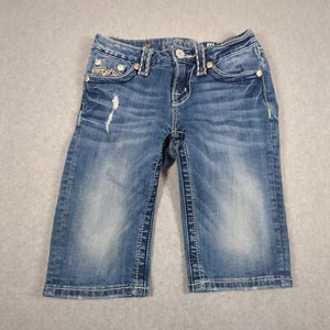 Miss Me Shorts Girls 14 (Fits 24x11) Blue Denim Bermuda Distressed Flap Pockets - Picture 1 of 8