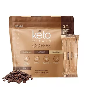 Keto Vitals Instant Keto Coffee Powder Sweetened Instant Coffee Packets 30 Count - Picture 1 of 12