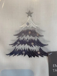 Christmas Tree Design Table Runner in Cream and Silver 30cm x 180cm - Picture 1 of 1