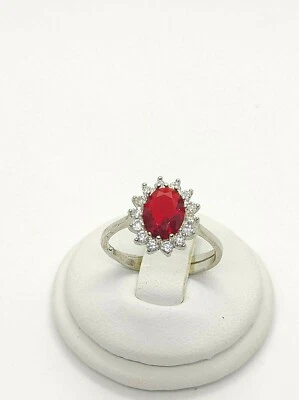 Anello donna Argento 925 KATE zirconi BIANCHI E RUBINO SINTENTICO regolabile - Immagine 1 di 4