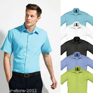 Camisa de Hombre Popelín Manga Corta Bolsillo Interior Extragrande S-4XL (B16050 - Imagen 1 de 7