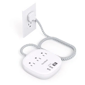 Flat Plug Power Strip, 5ft Ultra Flat Extension Cord - 3 Outlets 4 USB Ports ... - Picture 1 of 7