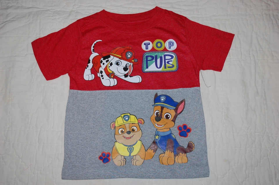 Boys S/S Tee Shirt PAW PATROL "TOP PUPS" Red Gray MARSHALL RUBBLE CHASE Size 4 - Image 1 of 1