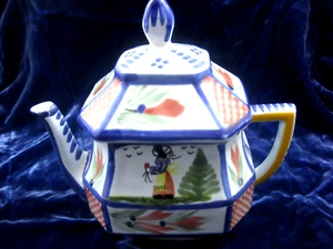 Vintage Henriot Quimper France Small Teapot Breton Mistral Blue 6" - Picture 1 of 7