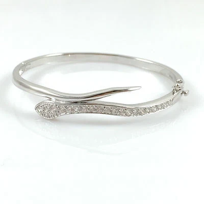 Brazalete brazalete de plata esterlina 925 maciza para dama con bisagras serpiente con sello de 7,5" Foto 1 de 4