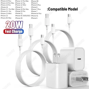 For iPhone 14 13 12 11 XR 8 20W USB-C Power Adapter Block PD Fast Charger Cable - Picture 1 of 17