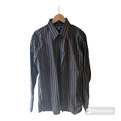 Martin Gordon Dress Shirt Mens L Button Down Long Sleeve Cotton Navy Stripped - Image 1 of 4