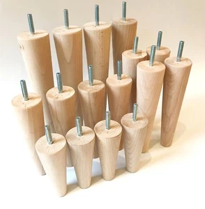 4x Wooden Sofa Legs replacement tapered feet for stool bed chair M8 TURNED WOOD - Picture 1 of 17