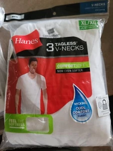 NEW Hanes Mens ComfortSoft TAGLESS V-Necks Undershirt 3 Pack XL Solid White - Picture 1 of 3