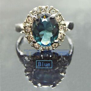 Fashion Women Gemstone CZ Crystal Silver Wedding Ring Jewelry Size 6-8