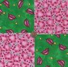 Pink Luscious Lips 4 inch 100% Cotton Novelty Fabric Quilt Squares DE1