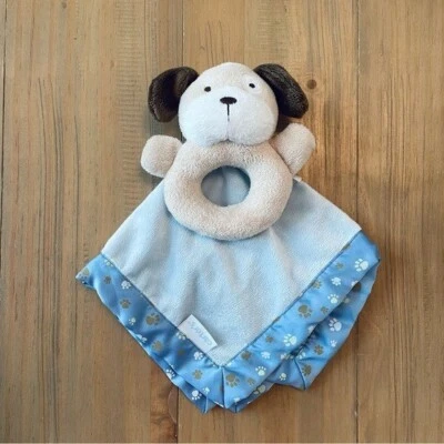 Manta de seguridad satinada Carter’s Lovey Sonajero Cachorro Perro Estampado Pata Azul Juguete para bebé Foto 1 de 4