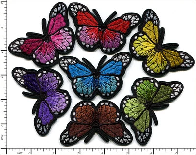 28 Pcs Embroidered Iron on patches 7 Mixed Colorful Butterfly 7.5x2.5cm AP010aA - Image 1 of 2