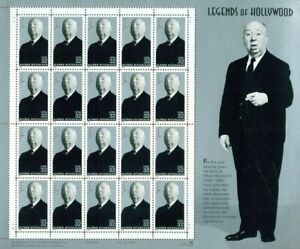 US: 1998 ALFRED HITCHCOCK - LEGENDS OF HOLLYWOOD; Sheet Sc 3226; 32 Cents Values