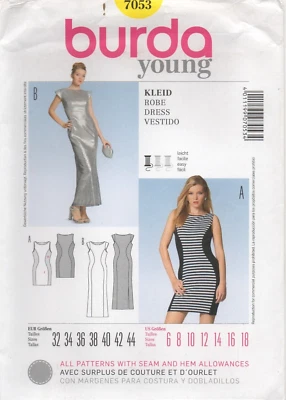 Burda Sewing Pattern 7053 EASY Dress Close Fitting Body Con Long Size 6 - 18 NEW - Image 1 of 4