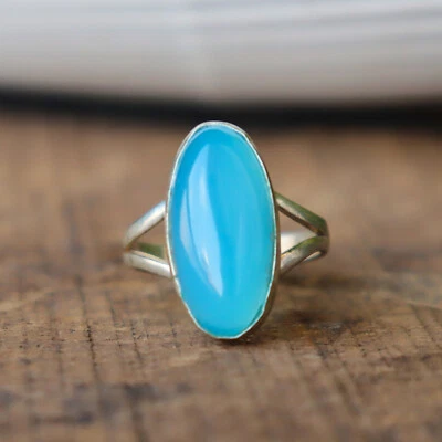 Blue Chalcedony Ring, 925 Silver Ring, Minimalist Ring, Simple Ring, Dainty Ring - Image 1 of 4